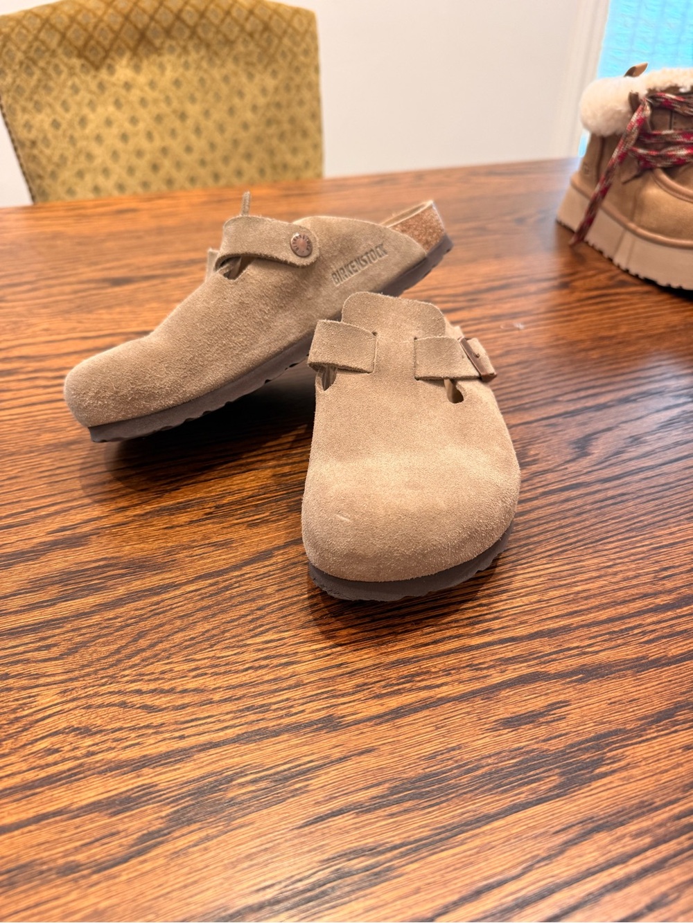 Birkenstock Boston Women’s Suede Clogs in Taupe